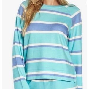 Wildfox Striped Soft Stretchy Jersey Relaxed Long Sleeve Lounge Wear Sweatshirt